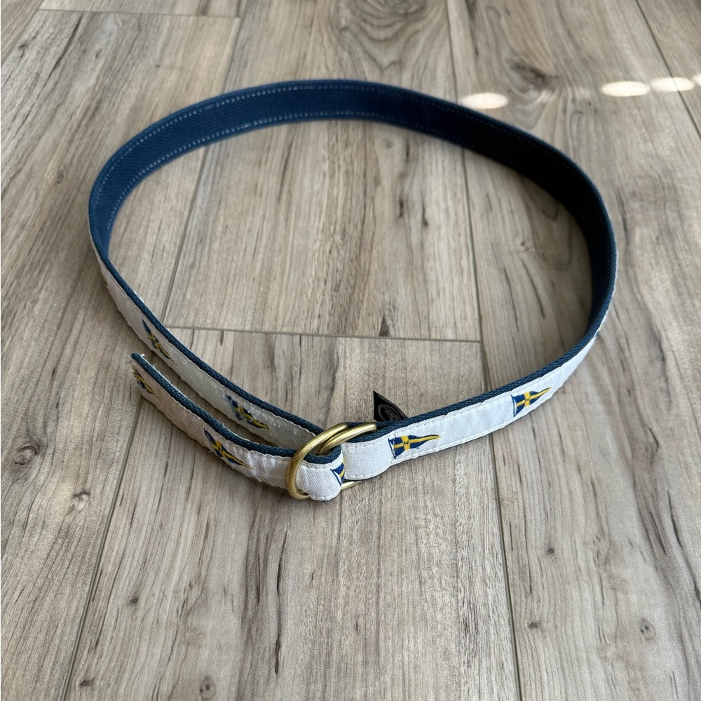 Essex Leatherman Stylish Blue and White Embroidered Flag Belt Size Large